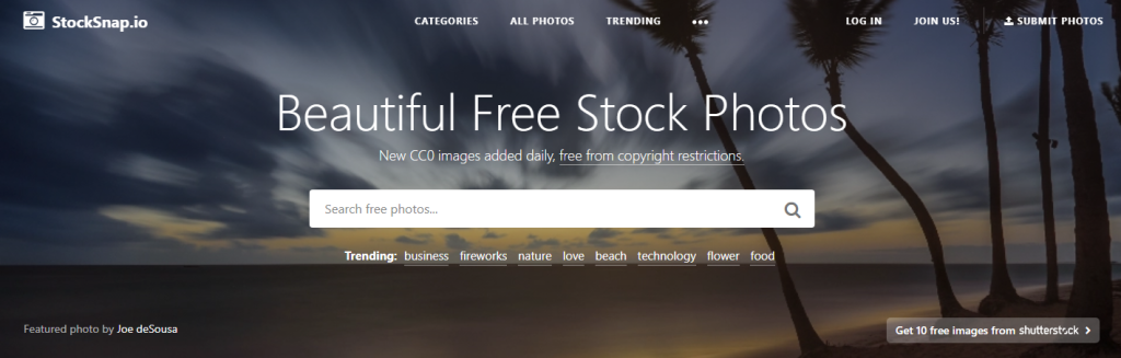 Stock Snap stock fotó oldal